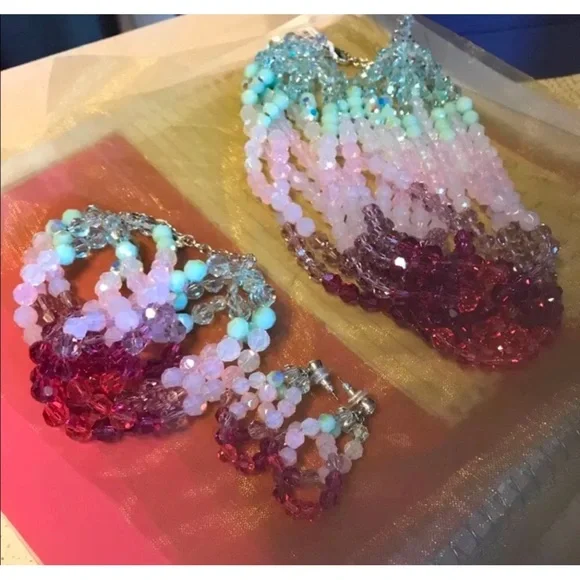 Rare Authentic Swarovski Elegant Multicolor Beaded Necklace and Earring Set. 🎄 - Picture 8 of 8